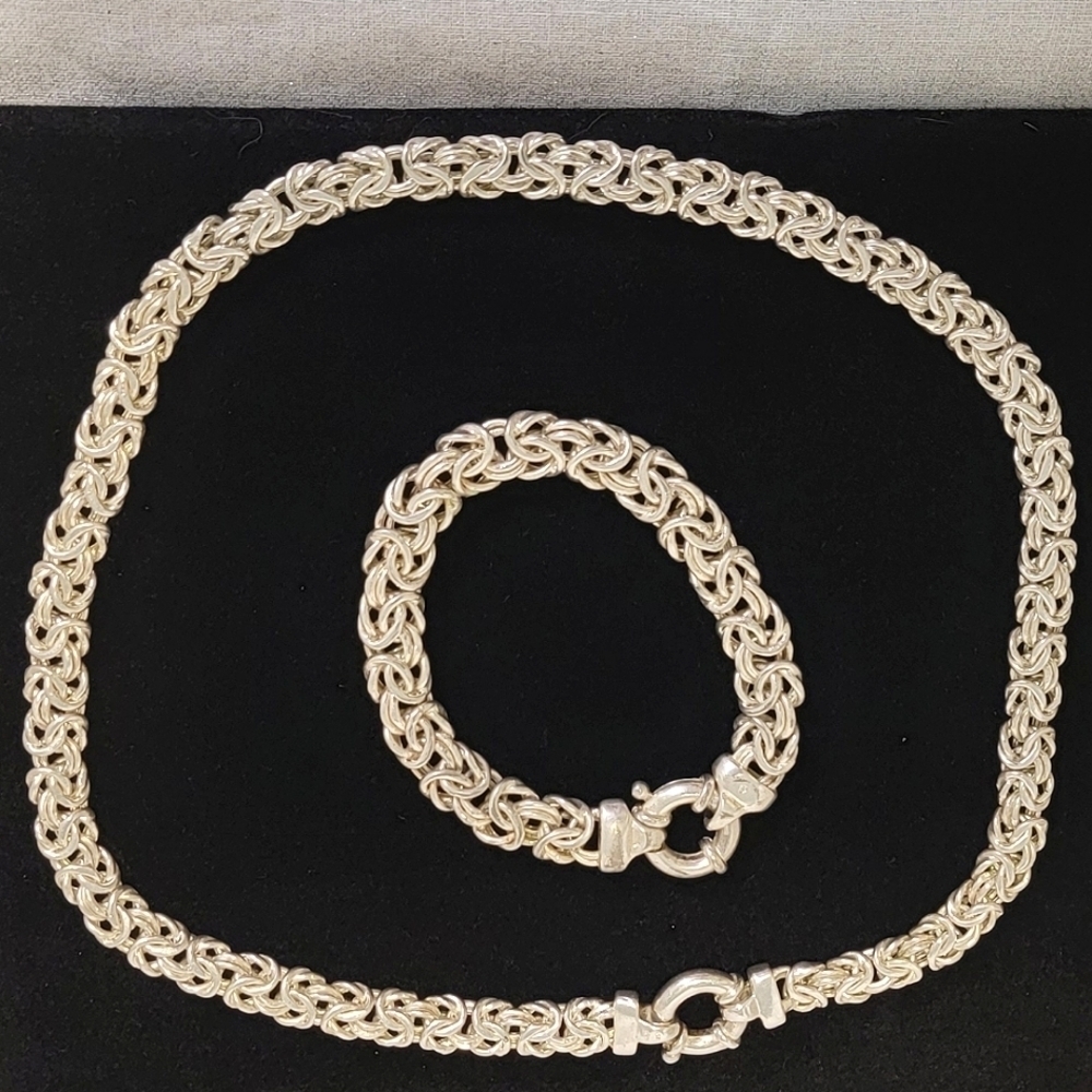 STERLING Silver Byzantine Style Necklace and Bracelet Set - Picture 6 of 6